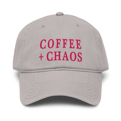 Garment-Washed Baseball Cap - Coffee + Chaos (grey/pink)