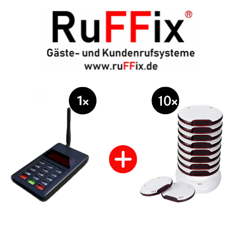 RuFFix ® Gastronomie & Restaurant Pager Komplettset | 10x Pager + 1x Sendeeinheit + 1x Ladegerät - Gästeruf / Personenruf V2