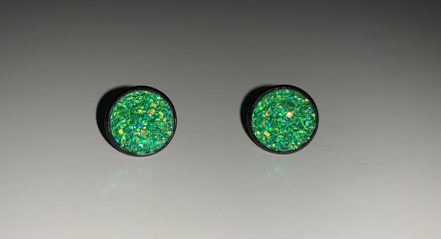 Earrings Small Cabochon Aqua Green Sparkle