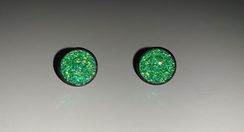 Earrings Small Cabochon Aqua Green Sparkle