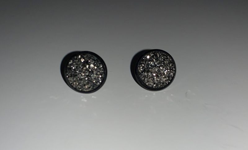 Earrings Small Cabochon Dark Silver Sparkle