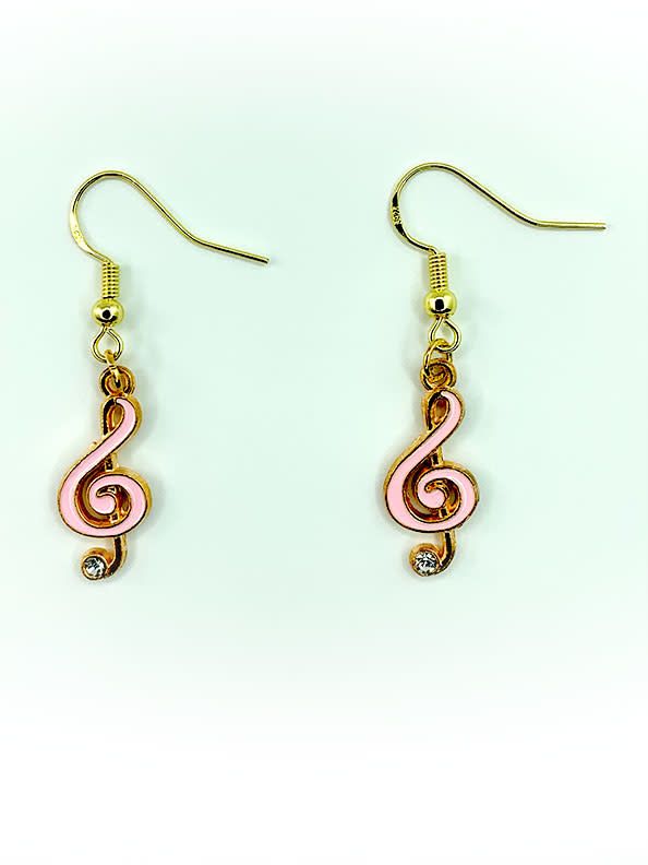 Earrings Pink Music Note with Jewel