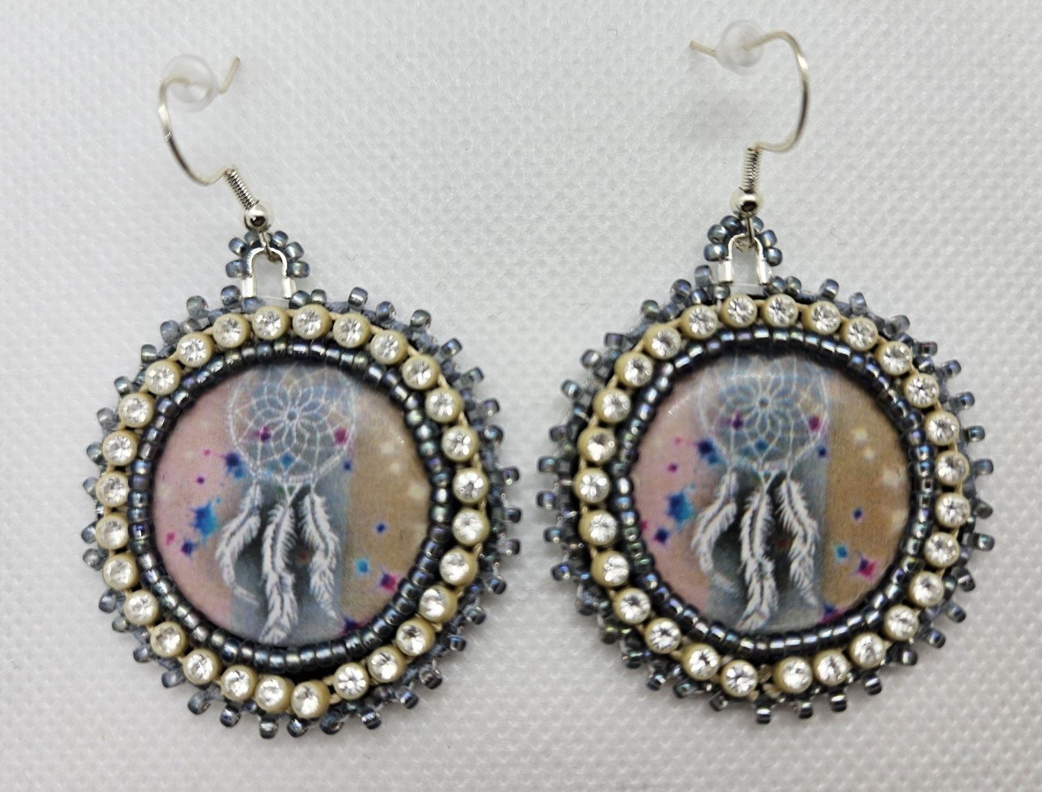 Dreamcatcher Cabochon Cream Earrings