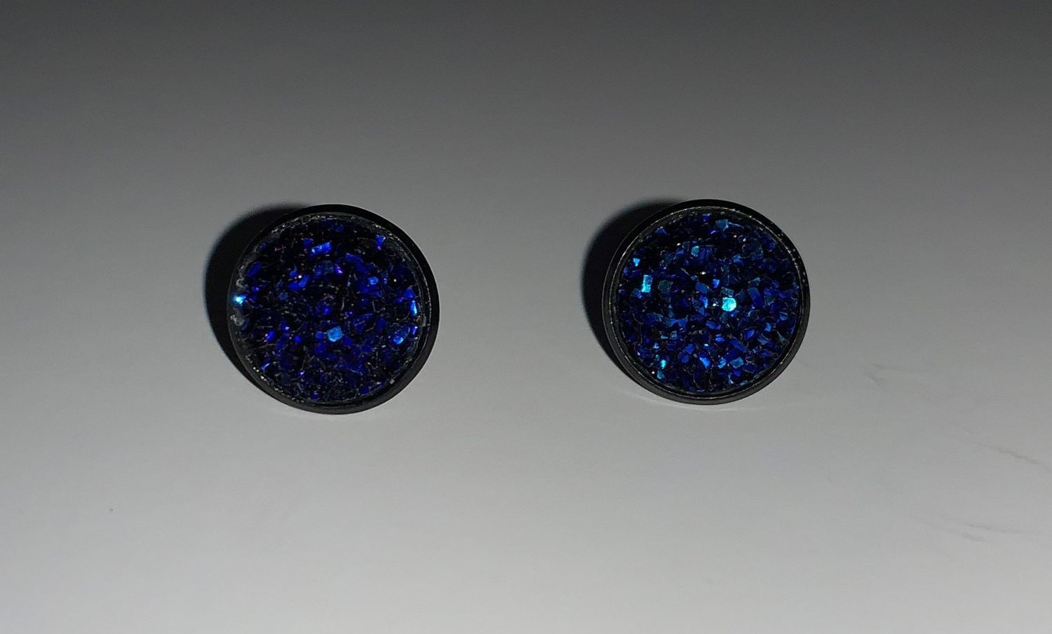 Earrings Small Cabochon Navy Sparkle