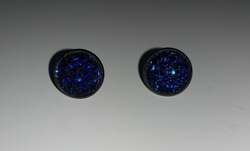 Earrings Small Cabochon Navy Sparkle