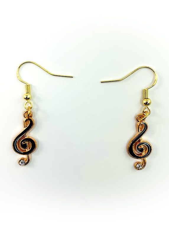 Earrings Black Music Note with Jewel