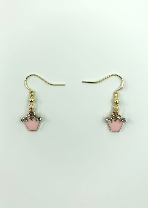 Earrings Pink Crown with Jewels