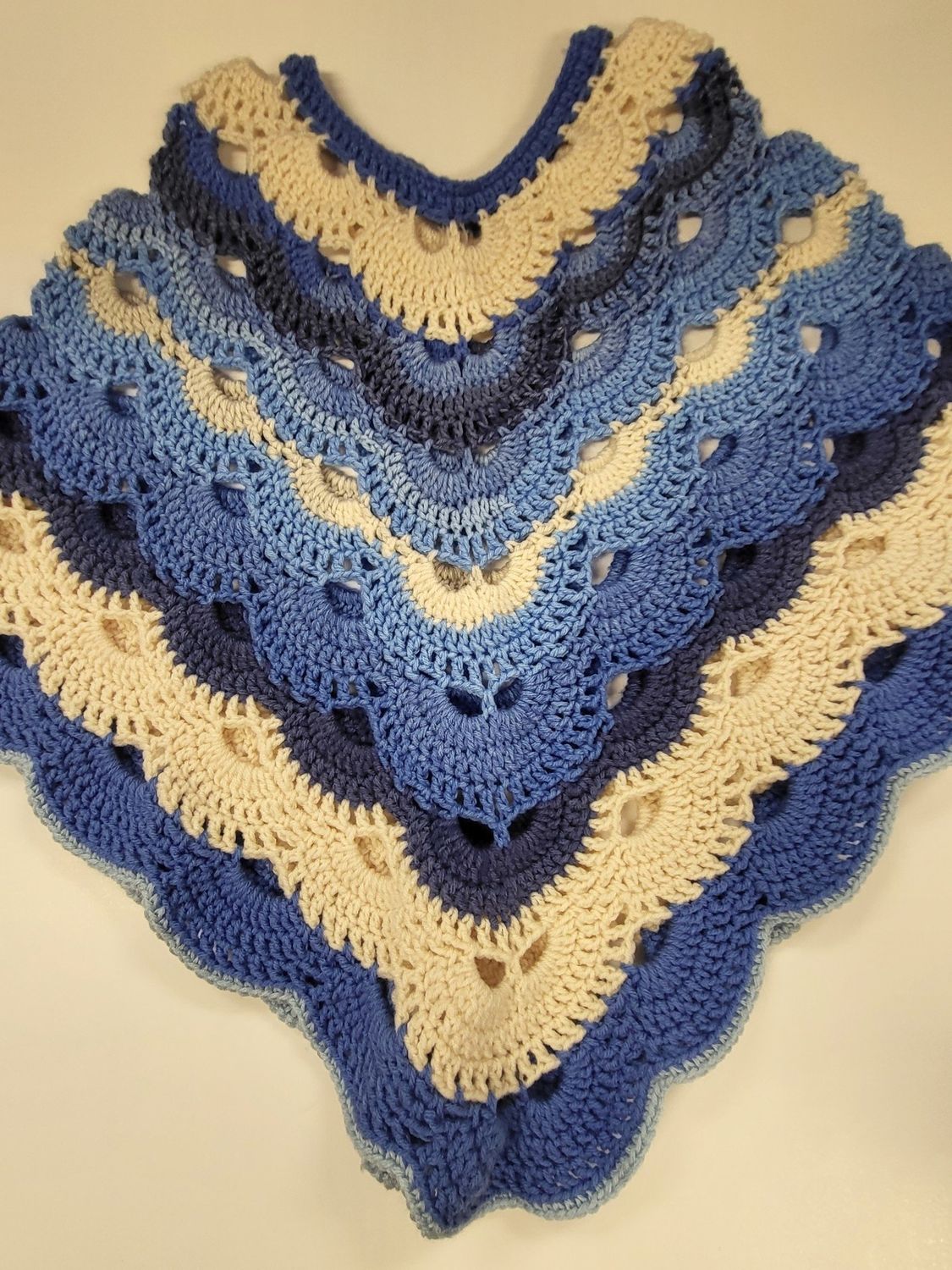 Adult Poncho Blue &amp; Cream