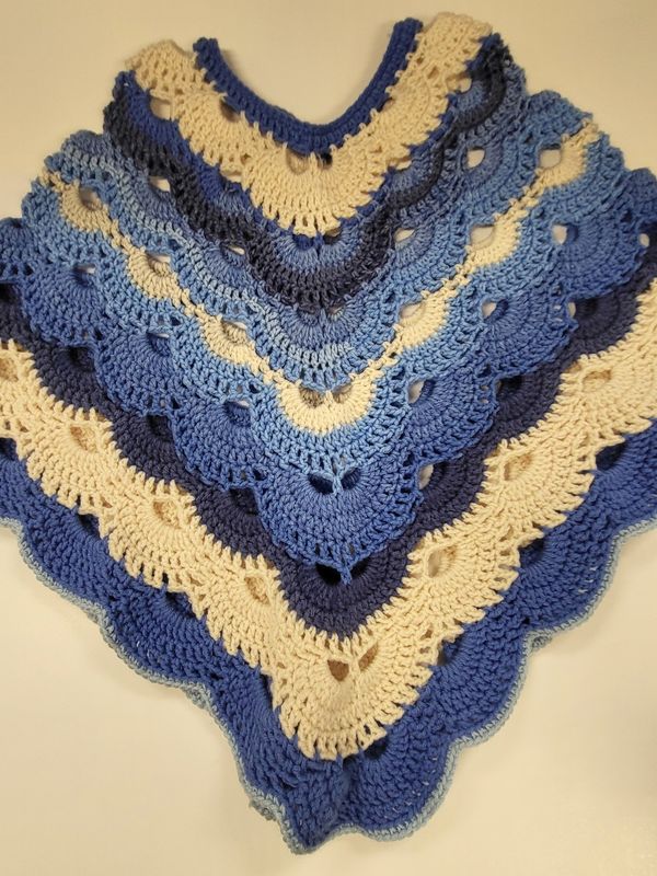 Adult Poncho Blue &amp; Cream
