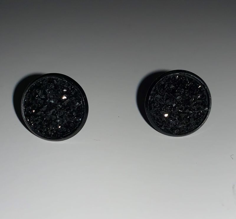 Earrings Small Cabochon Black Sparkle