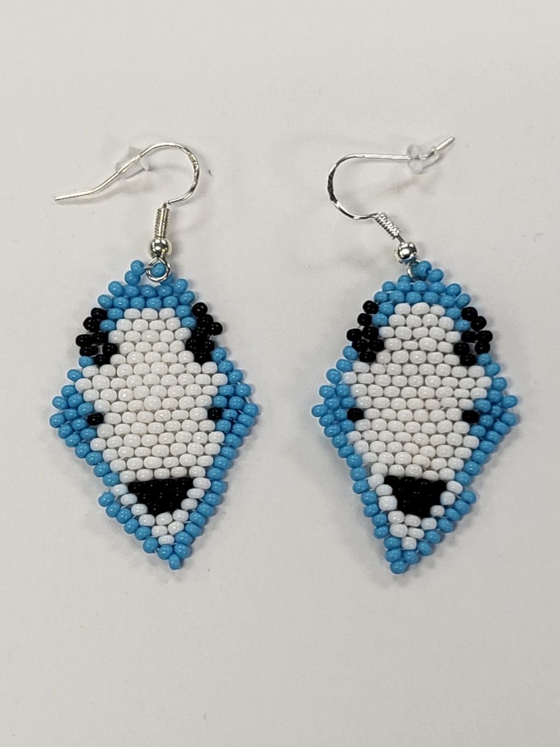 Beaded Earring Buffalo Skull Blue
