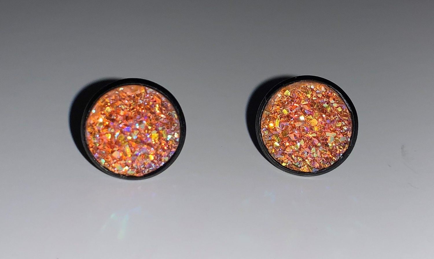Earrings Small Cabochon Peach Sparkle