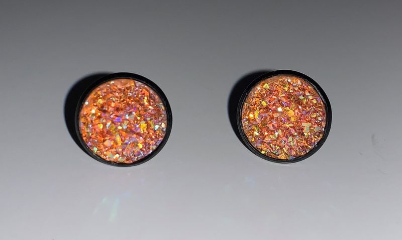 Earrings Small Cabochon Peach Sparkle
