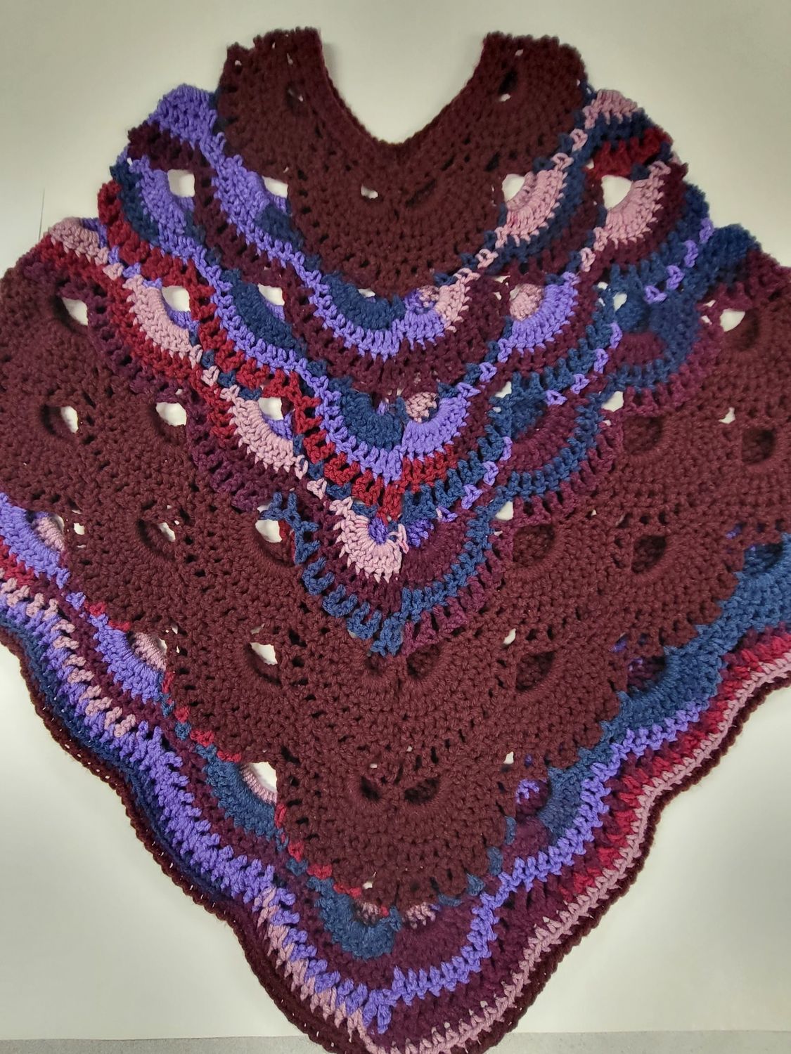 Adult Poncho Burgundy/Blue/Pink