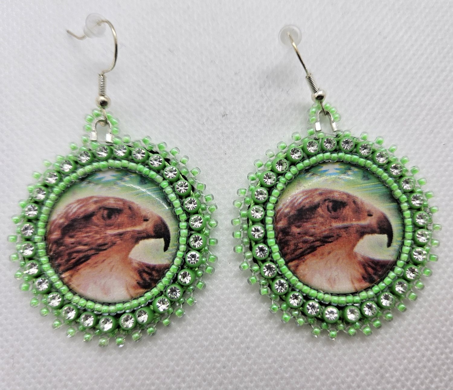 Eagle Cabochon Earrings Green