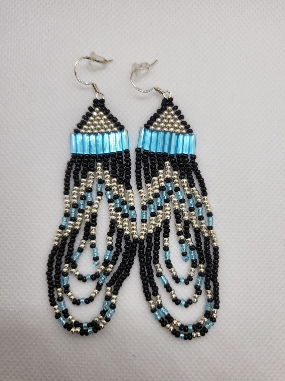 Beaded Earrings Geometric Light Blue