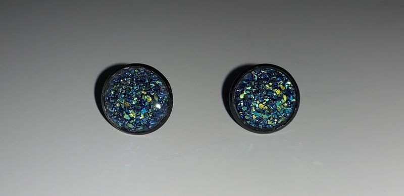 Earrings Small Cabochon Blue Sparkle