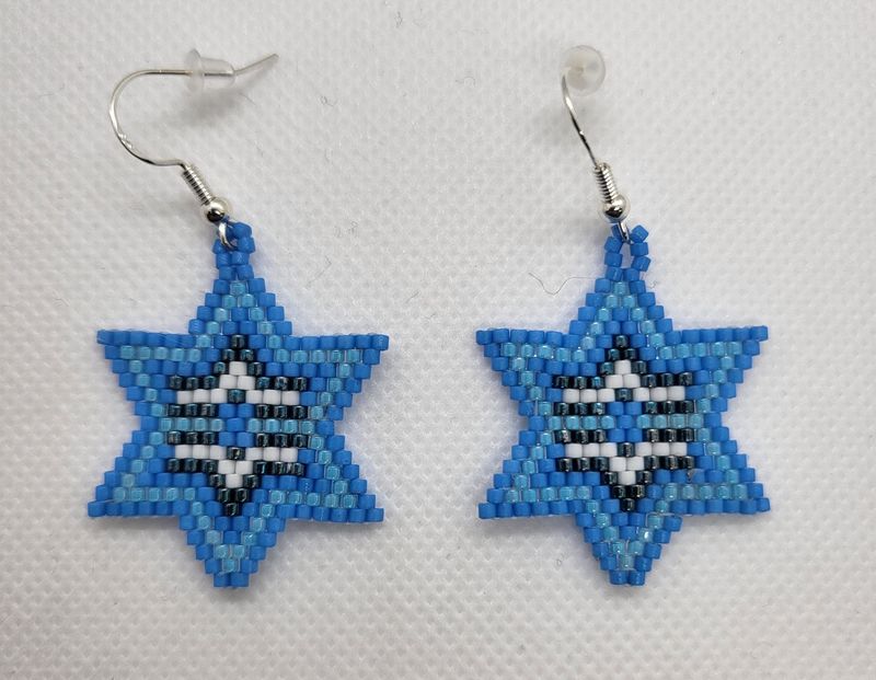 Beaded Stars Blue &amp; White Earrings