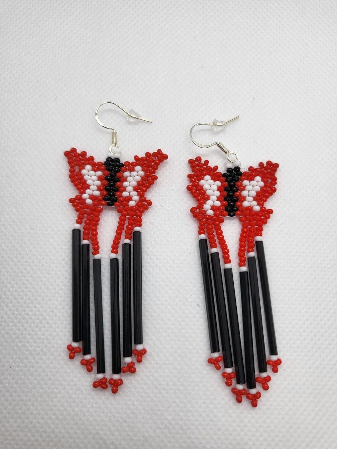 Red Butterfly Beaded Earrings