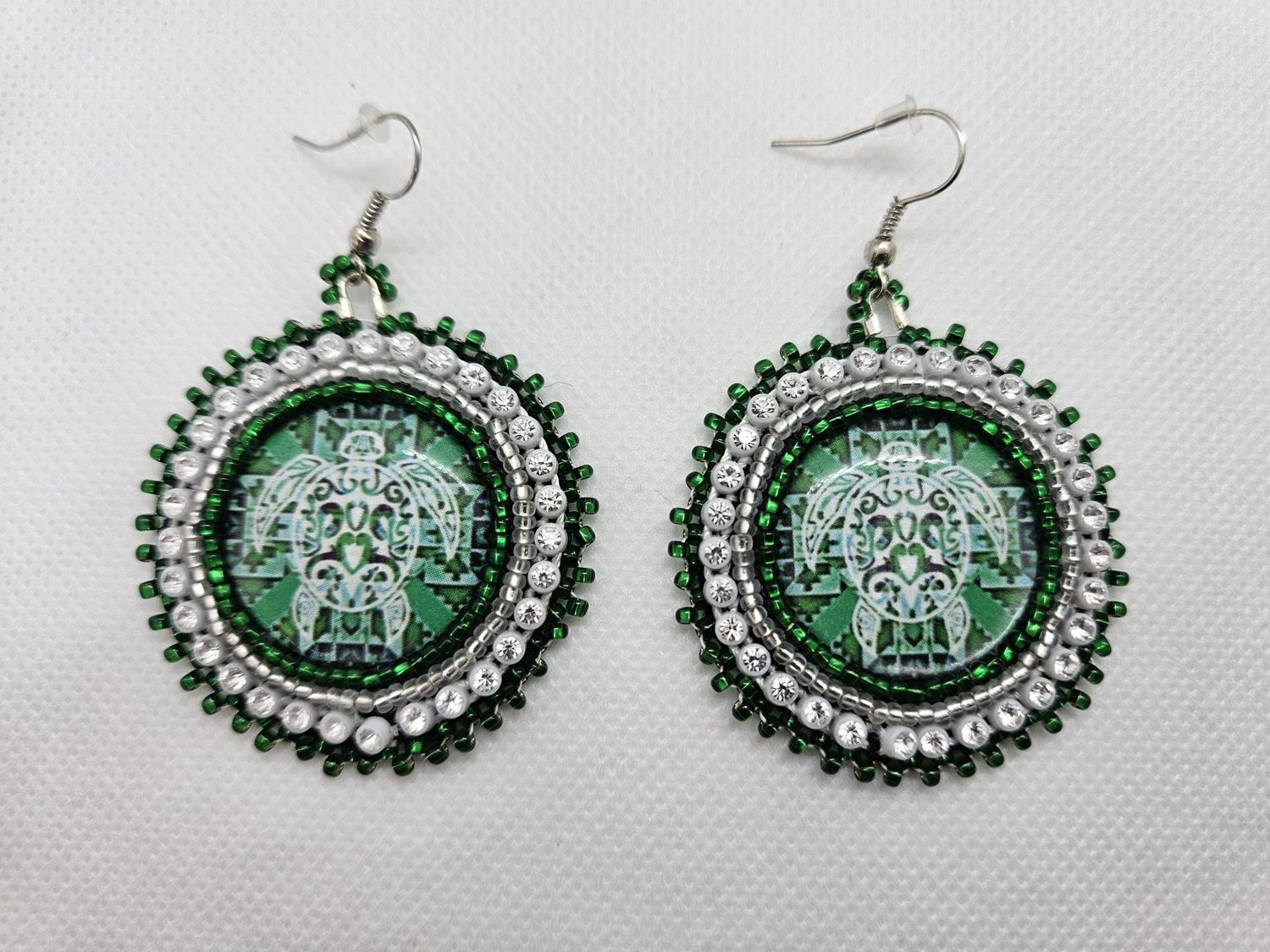Earrings Beaded Turtles Green