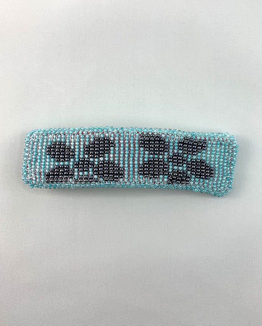 Beaded Flower Barrette - Turquoise and Gunmetal