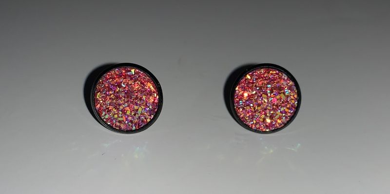 Earrings Small Cabochon Red Sparkle