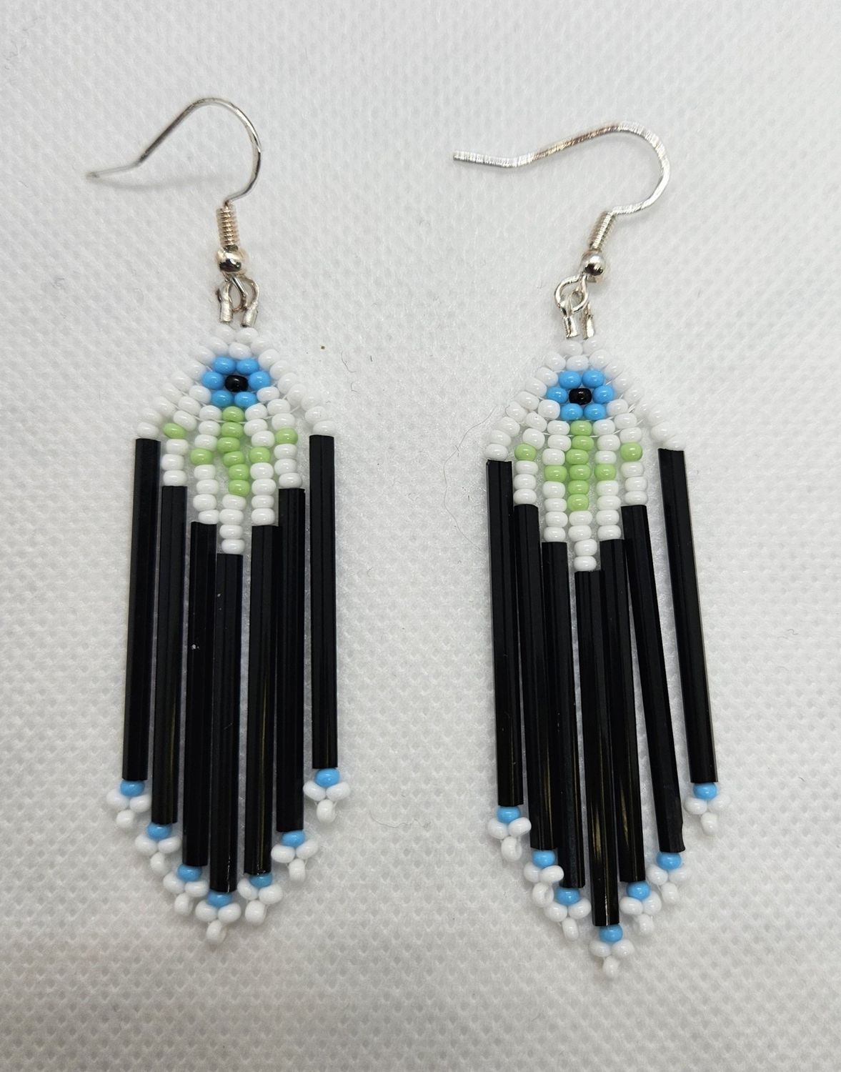 Beaded Earrings Blue Flower Bugle
