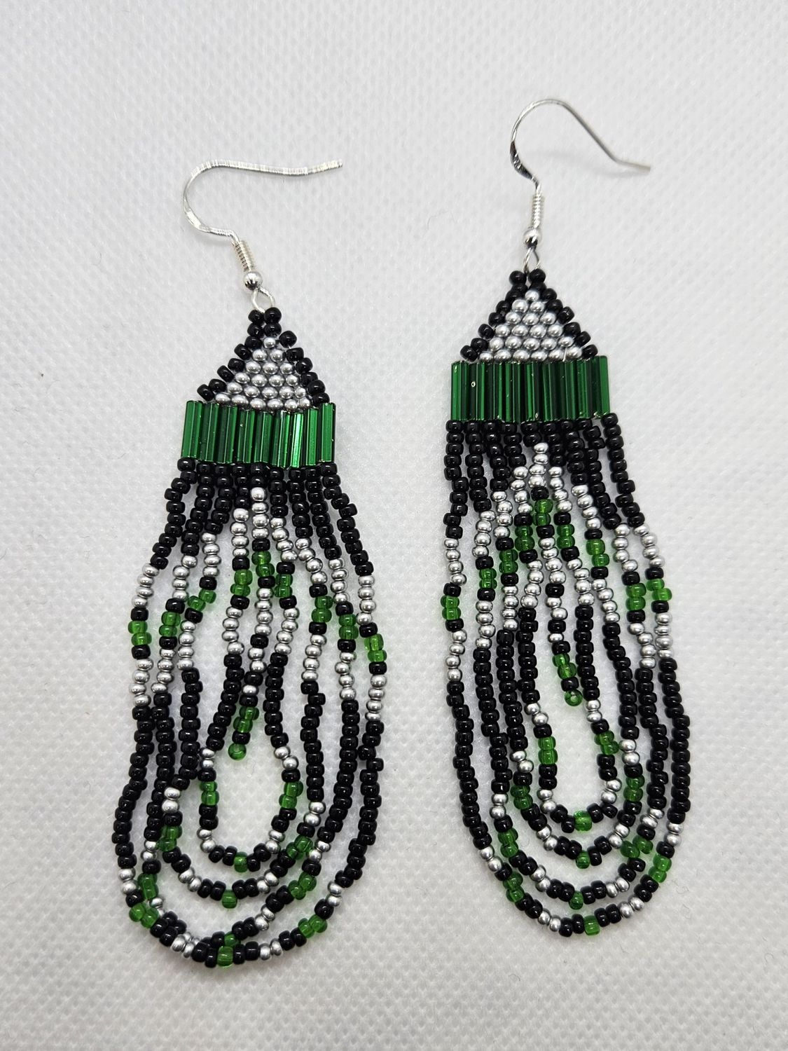 Beaded Earrings Geometric Dark Green