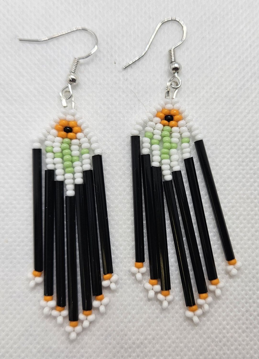 Beaded Earrings Orange Flower Bugle