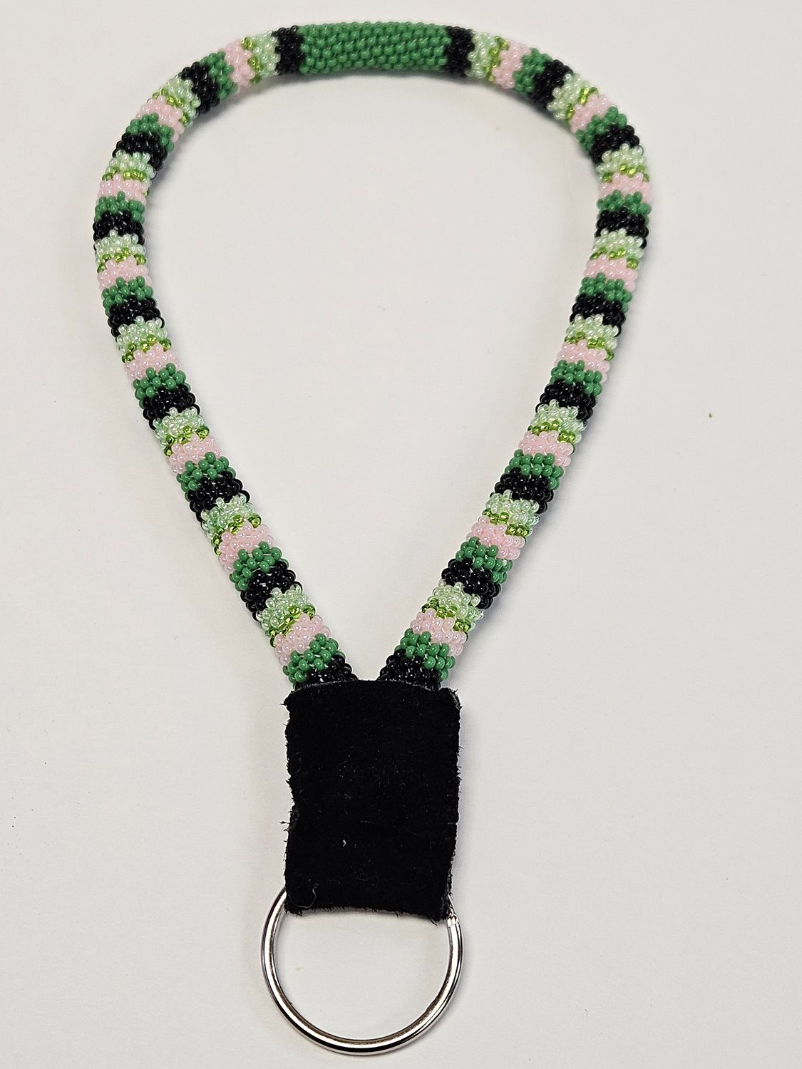 Beaded Wristlet Lanyard - Green, black, mint, pink
