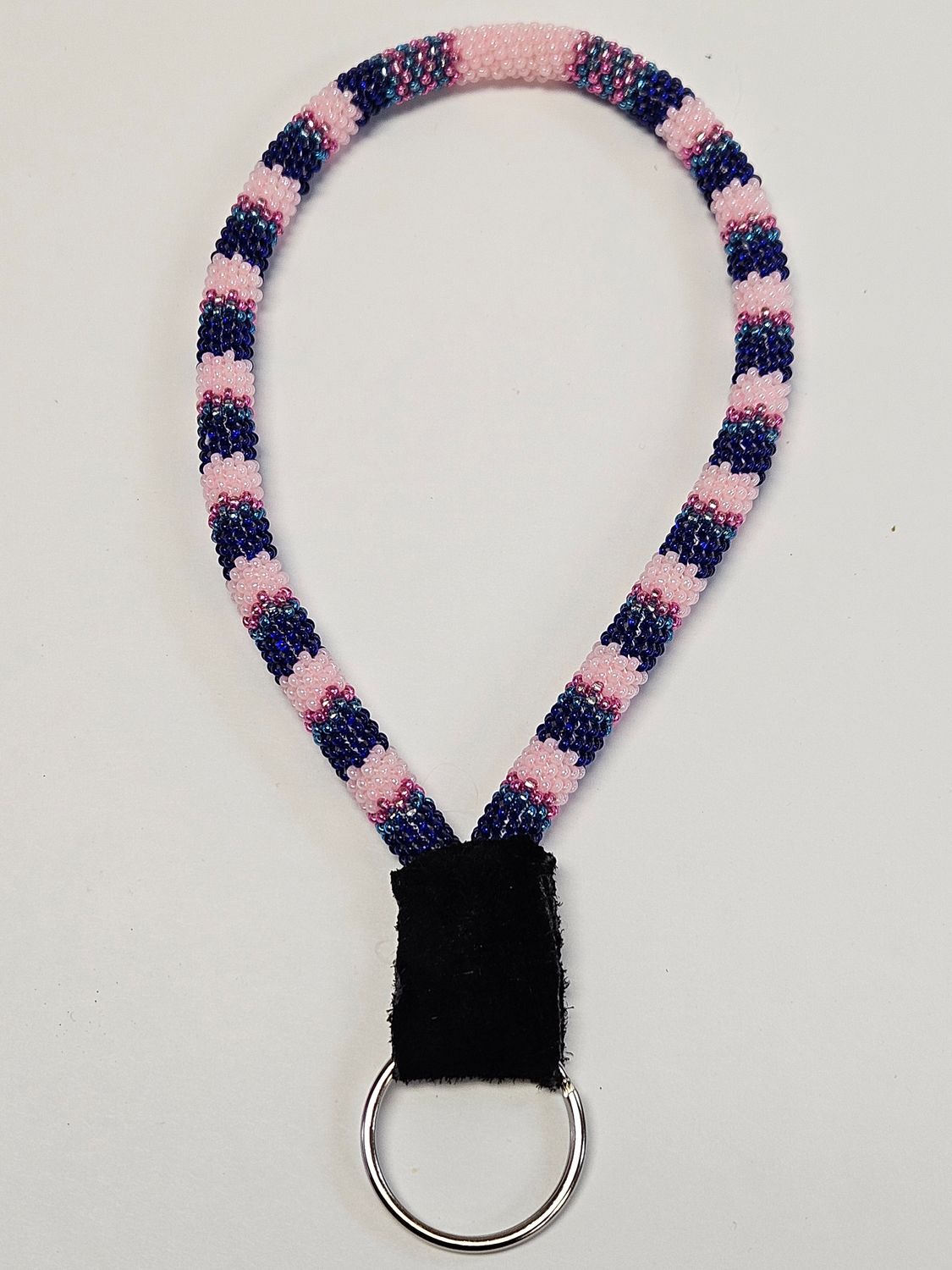 Beaded Wristlet Lanyard - Royal blue, pearl pink, metallic blue &amp; pink
