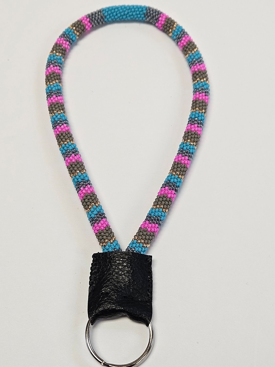Beaded Wristlet Lanyard - Grey, gold, pink, blue