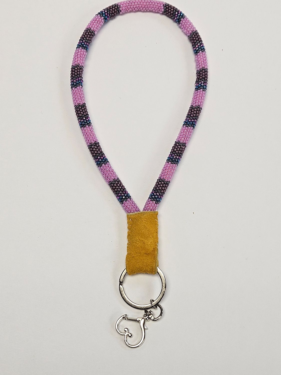 Beaded Wristlet Lanyard - Pink, metallic blue, metallic purple and grey