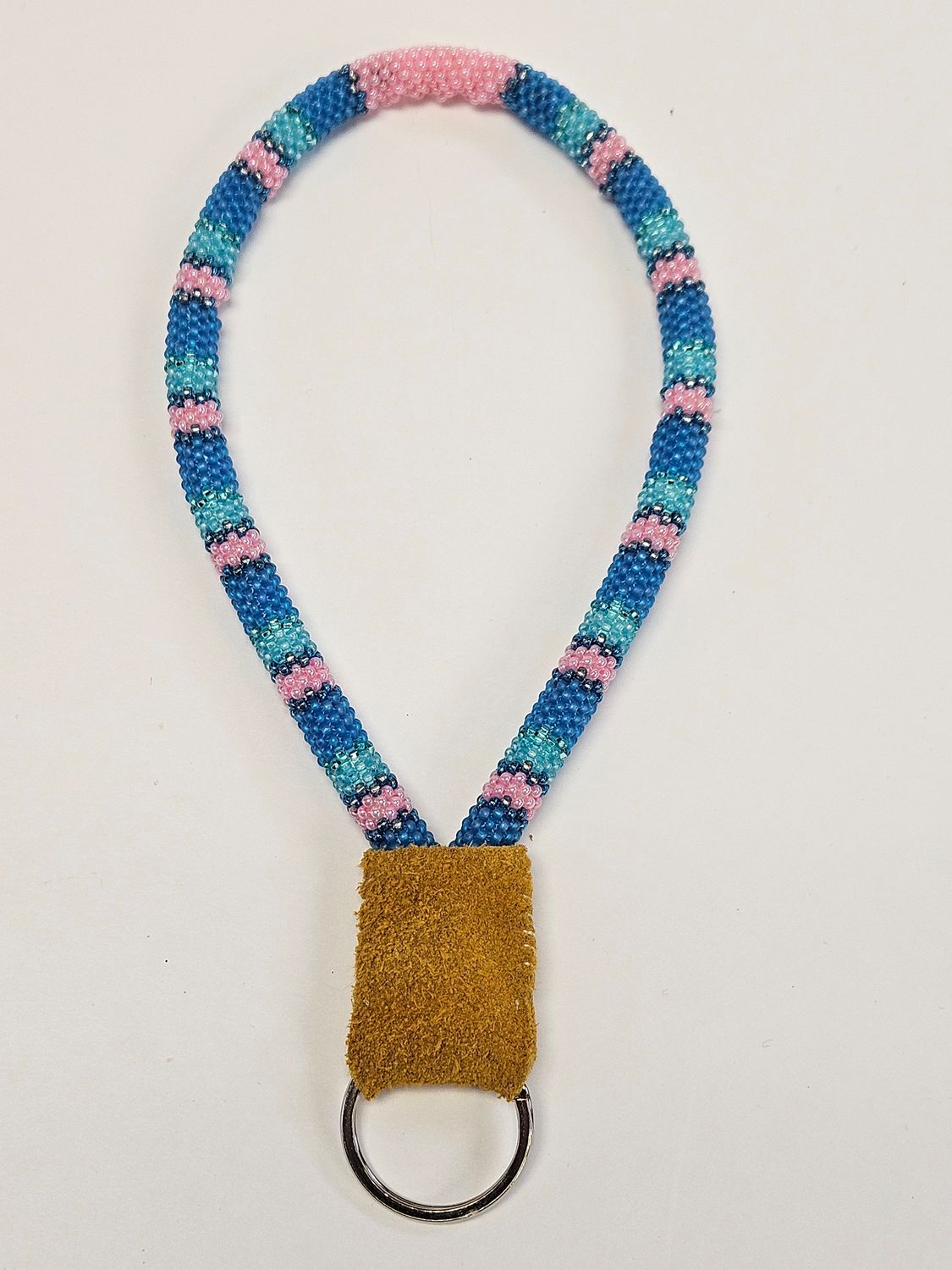 Beaded Wristlet Lanyard - Blue, pearl pink, turquoise