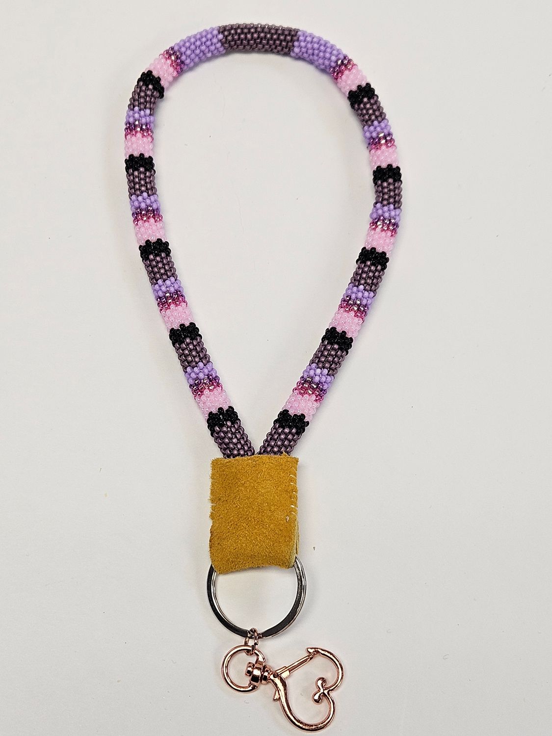 Beaded Wristlet Lanyard - Lavender, metallic pink &amp; purple, black