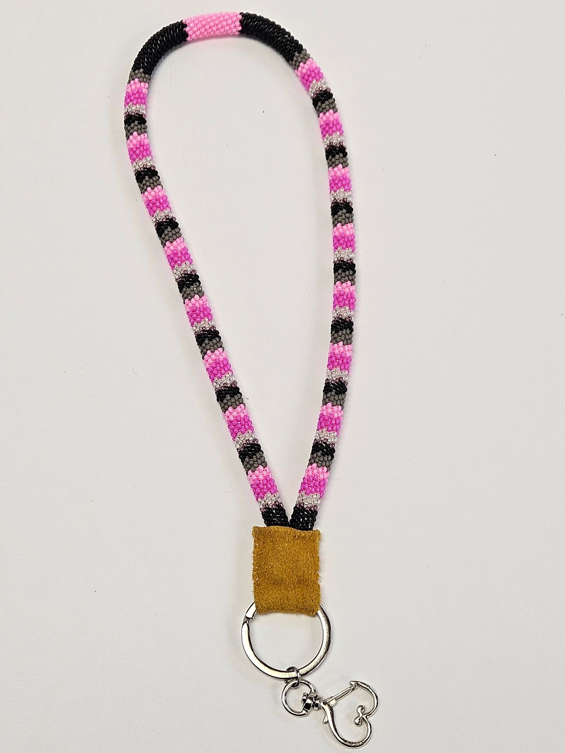 Beaded Wristlet Lanyard - Hot pink, pink, black, grey, metallic plumb