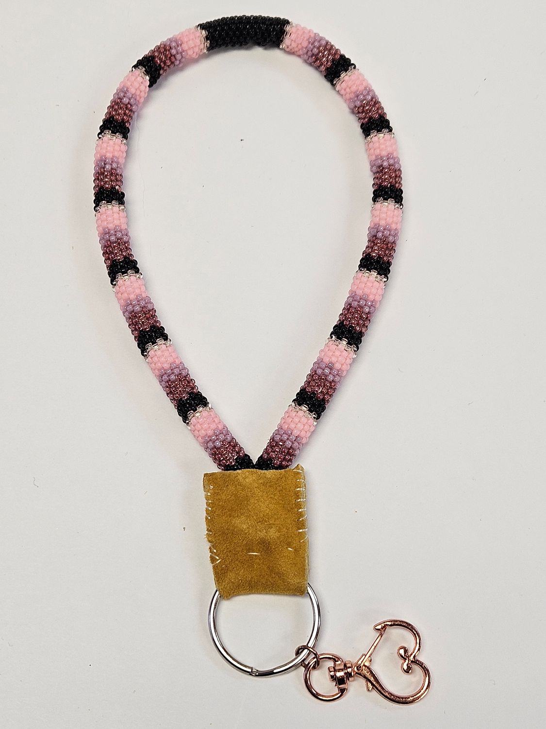 Beaded Wristlet Lanyard - Red, pink, black, pearl purple and crystal