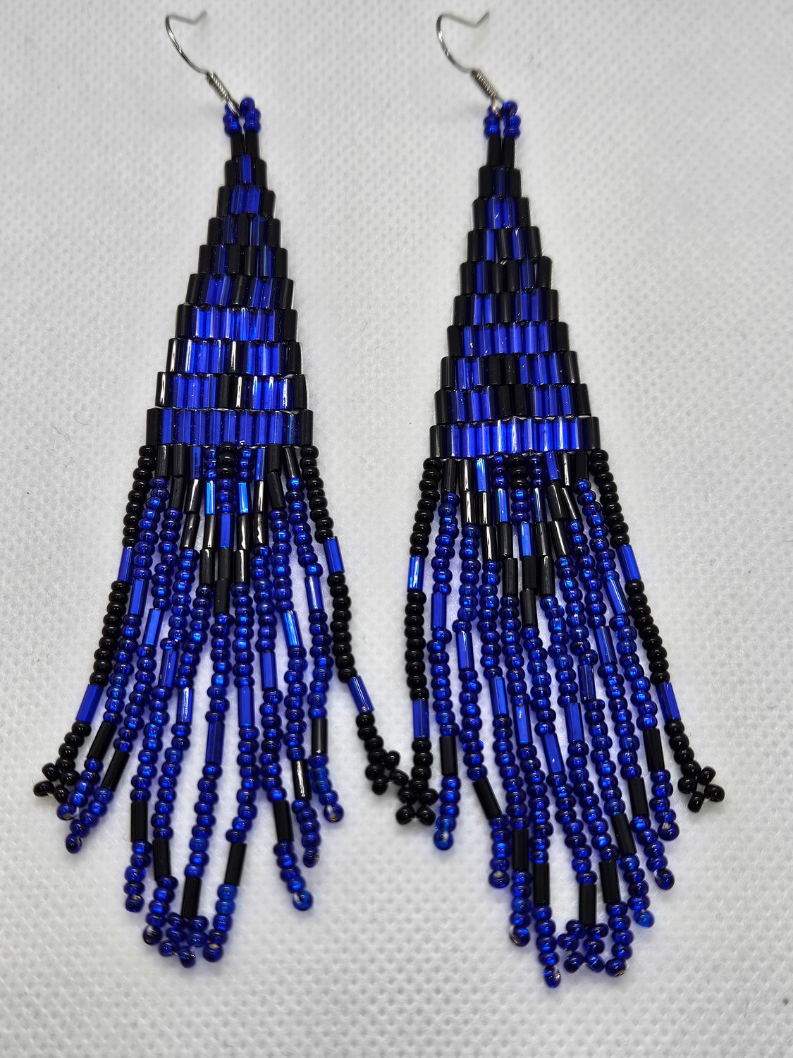 Beaded Earrings Black and Blue with Tassels