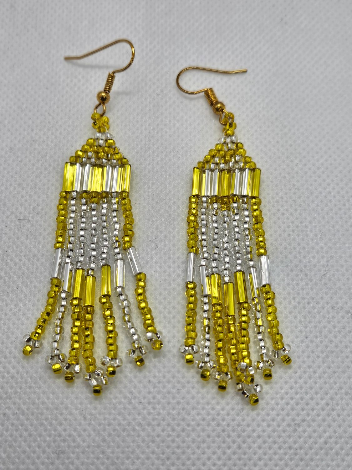 Beaded Earrings Yellow and Crystal with Tassel