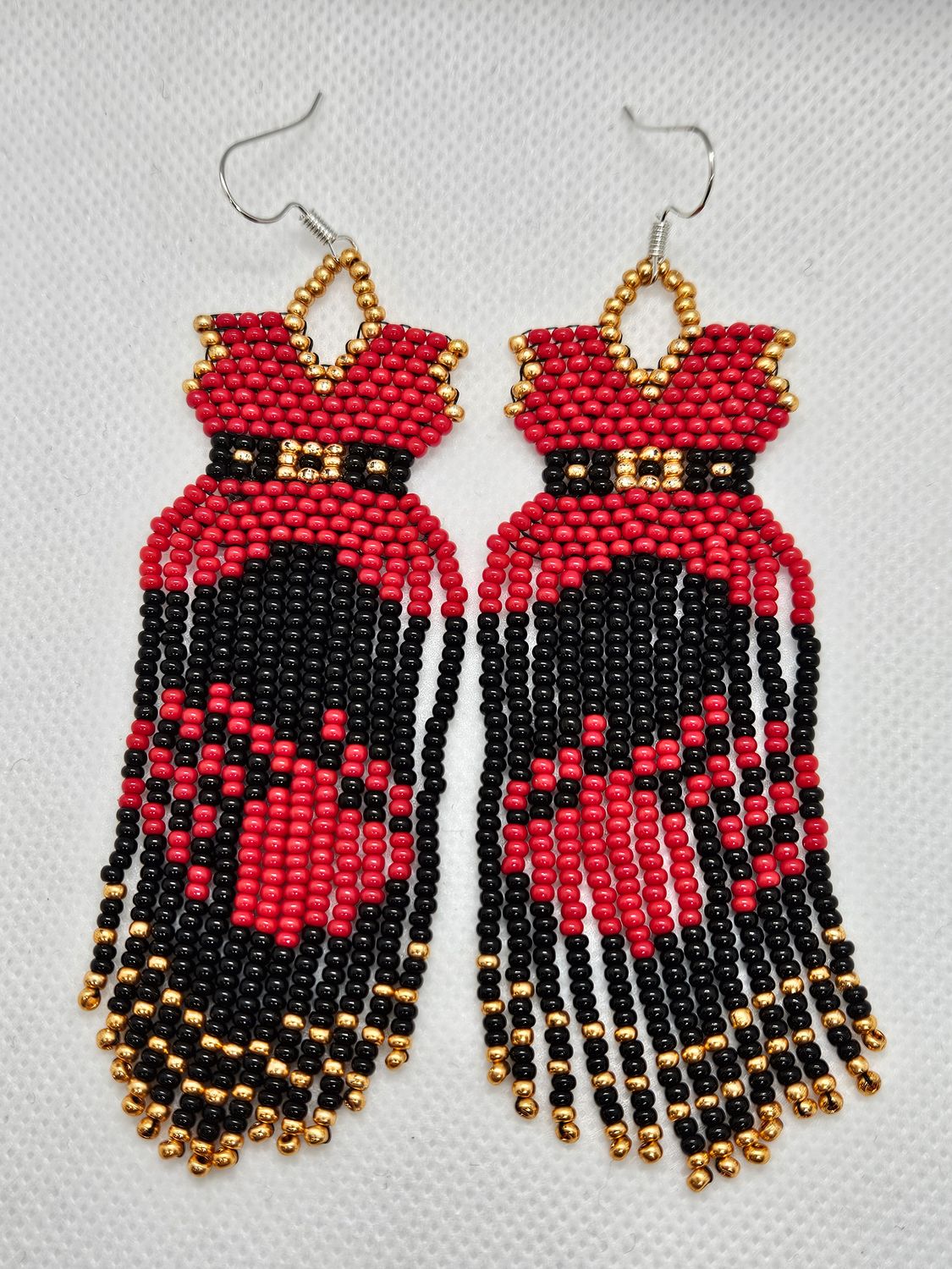 Beaded Earrings Red Dress with Handprint