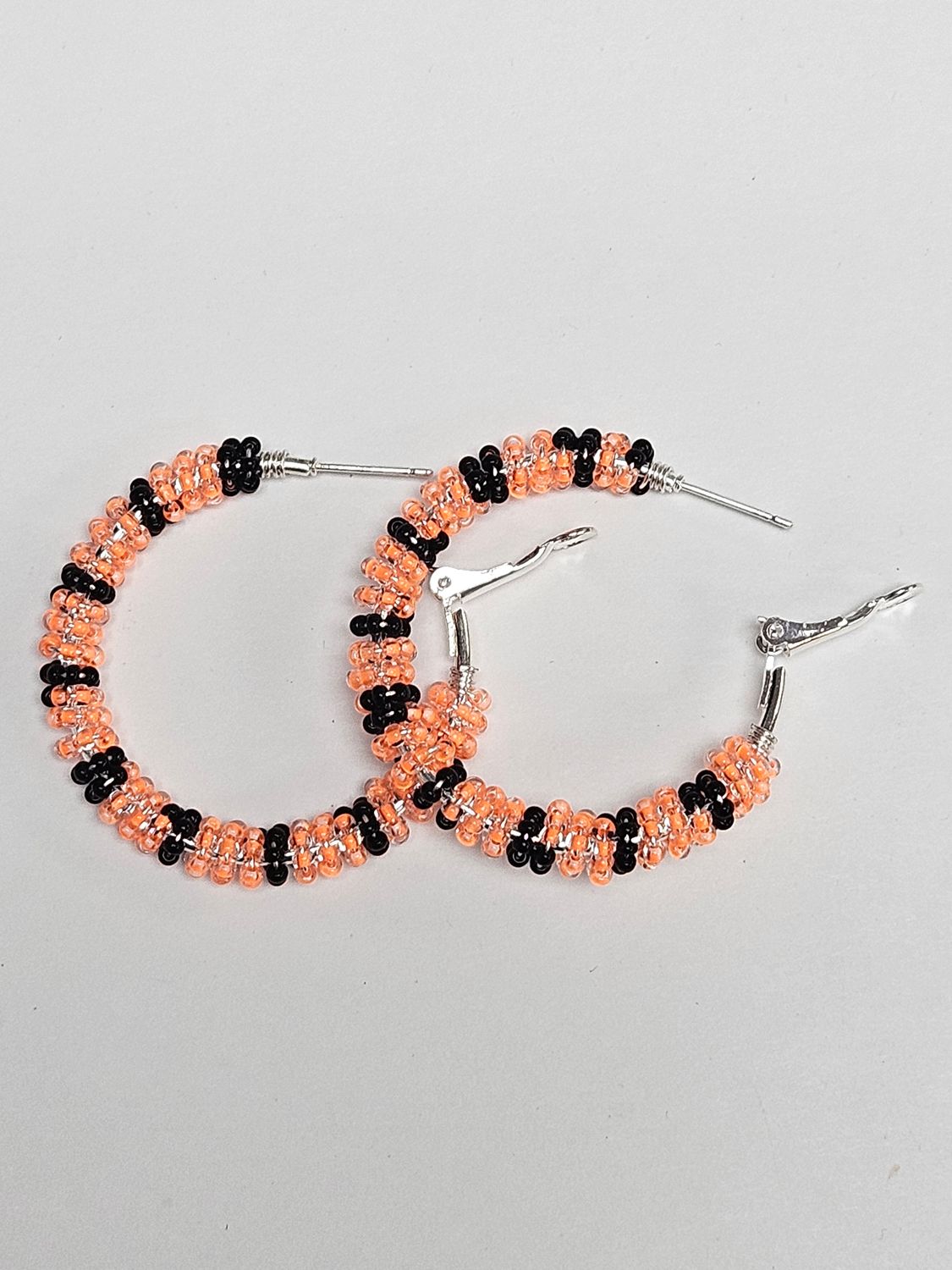 Bead Wrapped Hoop Earrings (Orange &amp; Black)