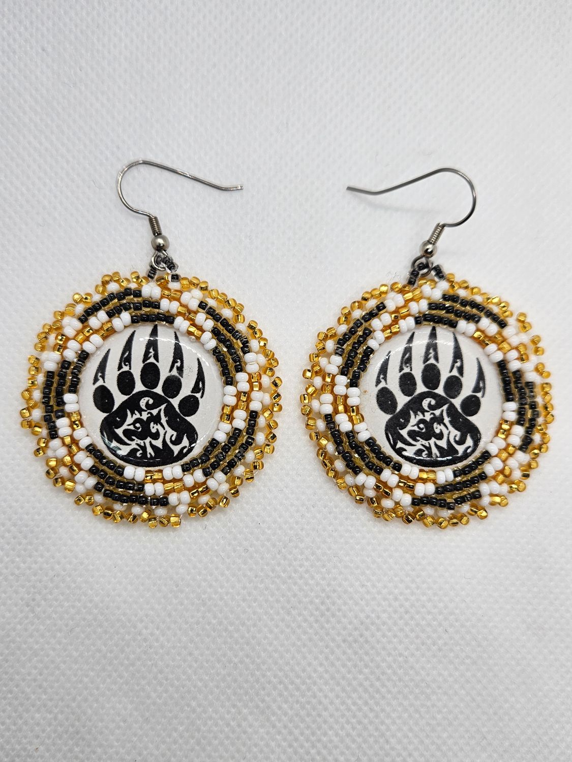 Cabochon Earrings Bear Paw (Gold, White, Black)