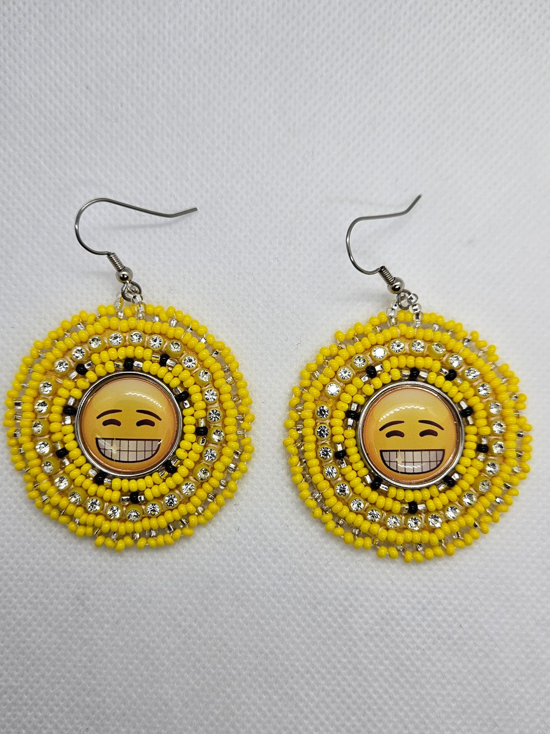 Cabochon Earrings Happy Emoji (Yellow, Black, Crystal)
