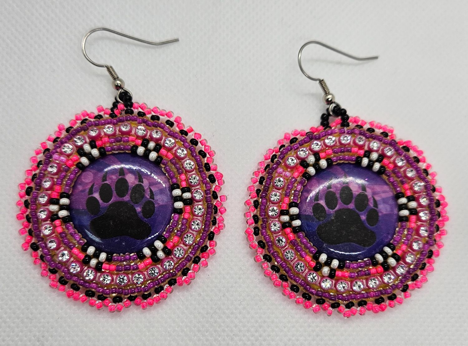 Cabochon Earrings Bear Paw (Purple, Pink, Black, Pearl)