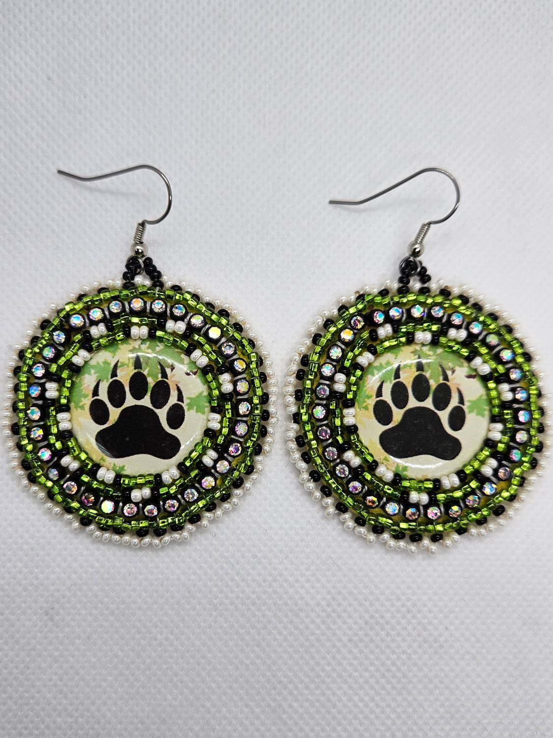 Cabochon Earrings Bear Paw (Green, Black, Pearl)