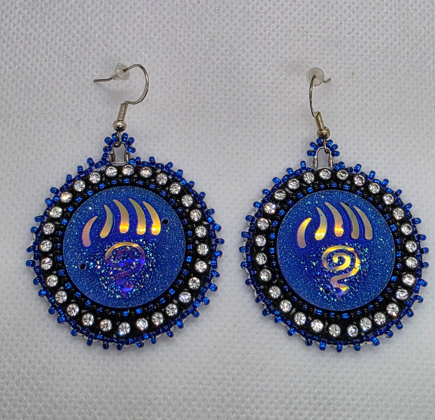 Cabochon Earrings Paw (Black and Silver Lined Blue)
