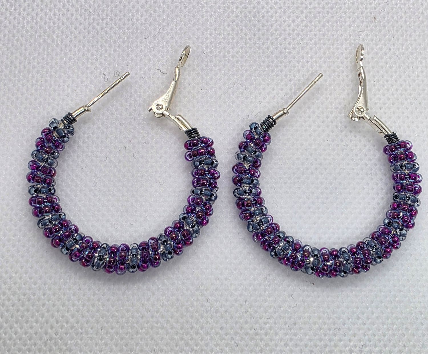 Bead Wrapped Hoop Earrings (Blue and Purple)