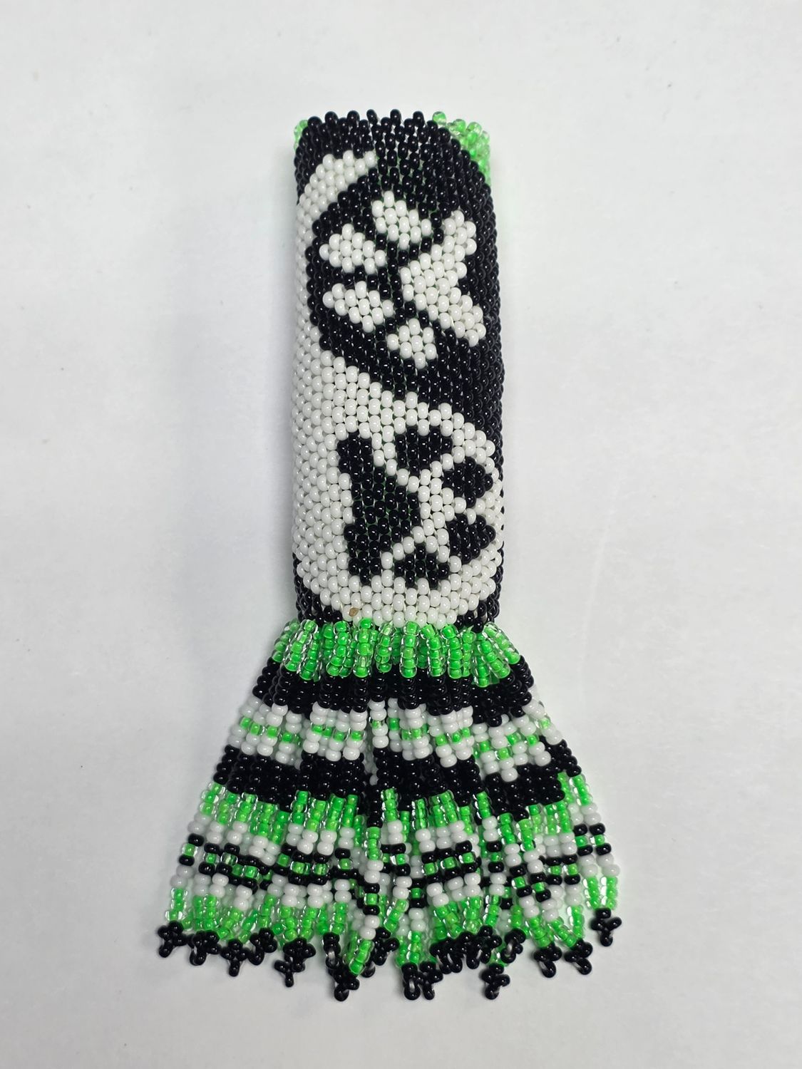 Beaded Lightercase - Paw Prints (black, white, lime green)