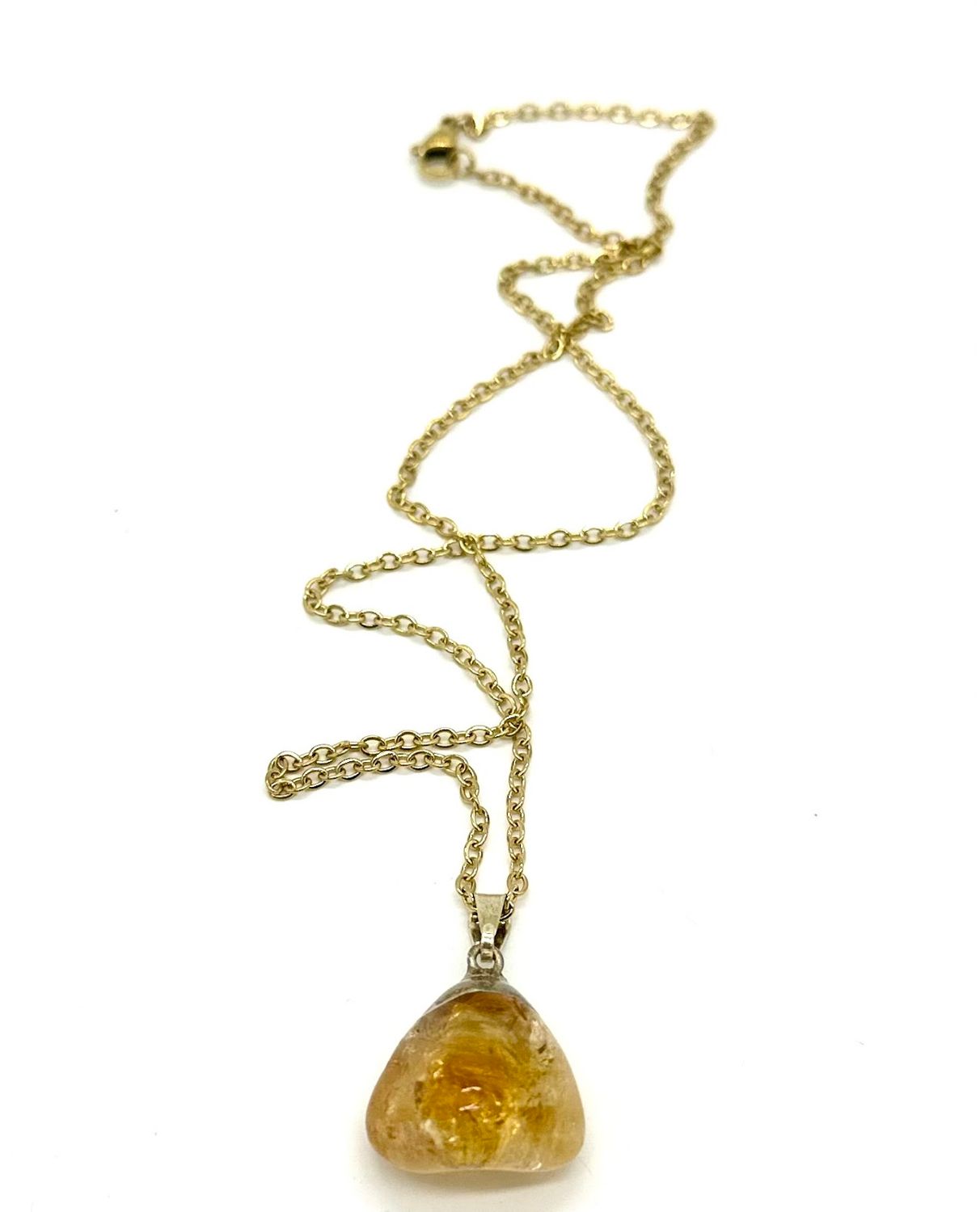 Citrine Tumble Stone Pendant with 18&quot; Silver Plated Necklace