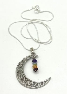 Half Moon Pendant with Chakra Chips, Necklace